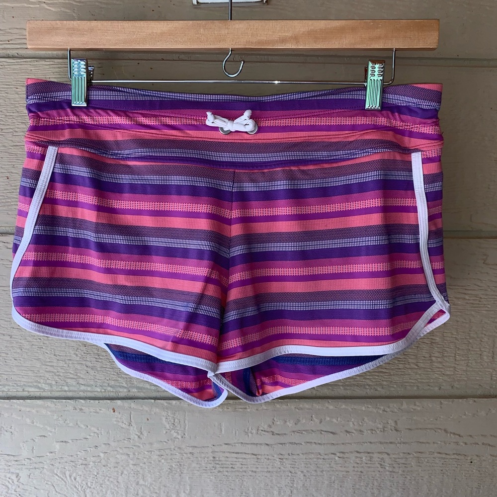 Athleta Pink and Purple Striped Athletic Shorts Skort